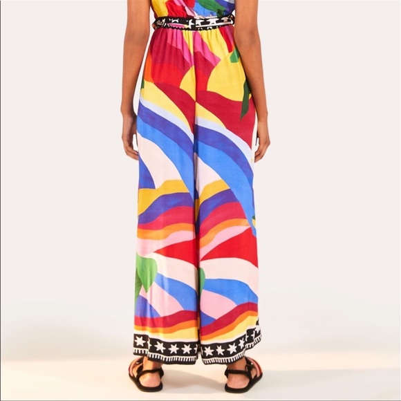 FARM RIO Wide Leg Flowy Jumpsuit One Shoulder Multicolor Print Size L - Picture 5 of 11